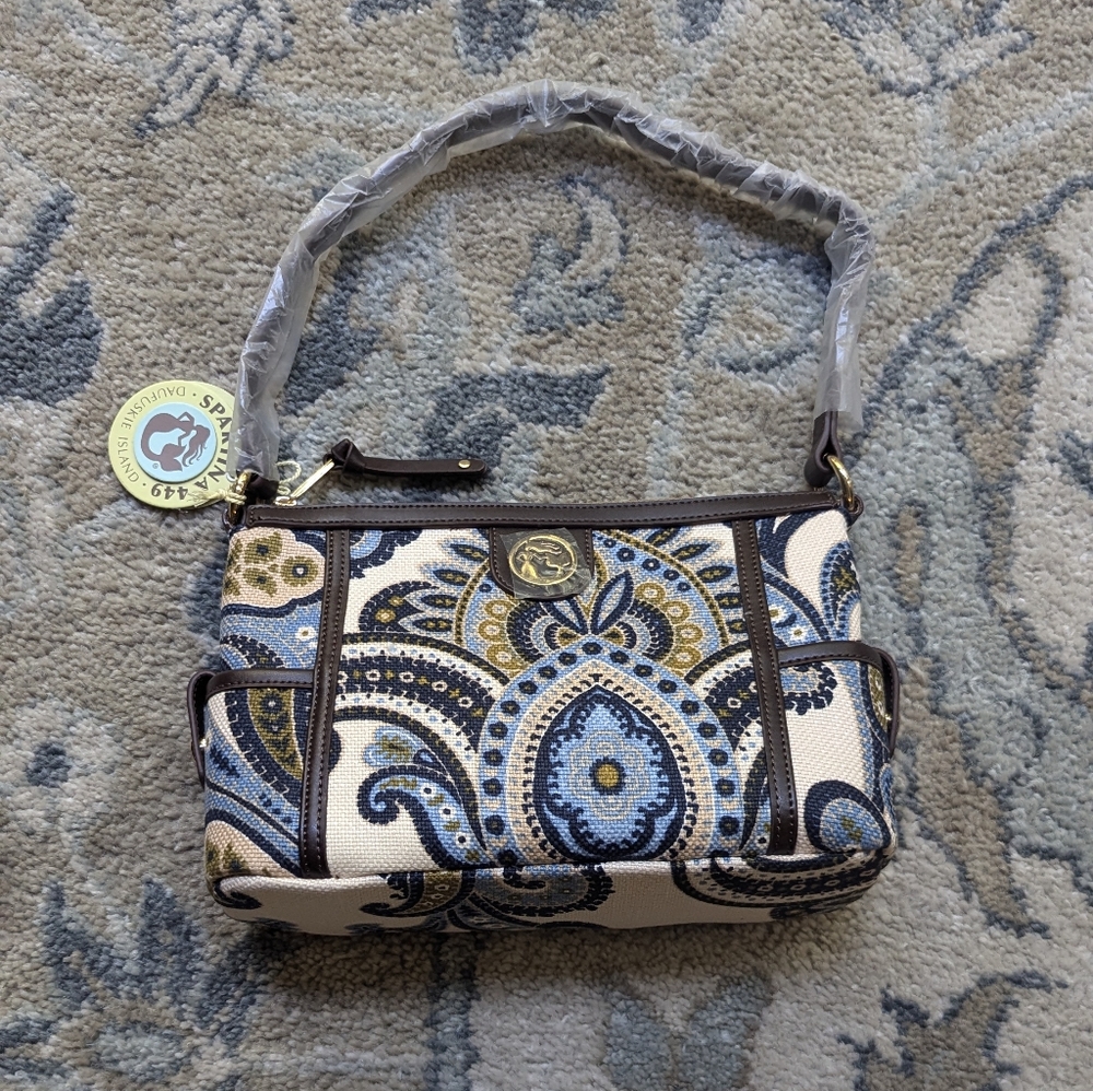 NWT Spartina 449 Juliette Simple Zip linen & leather
